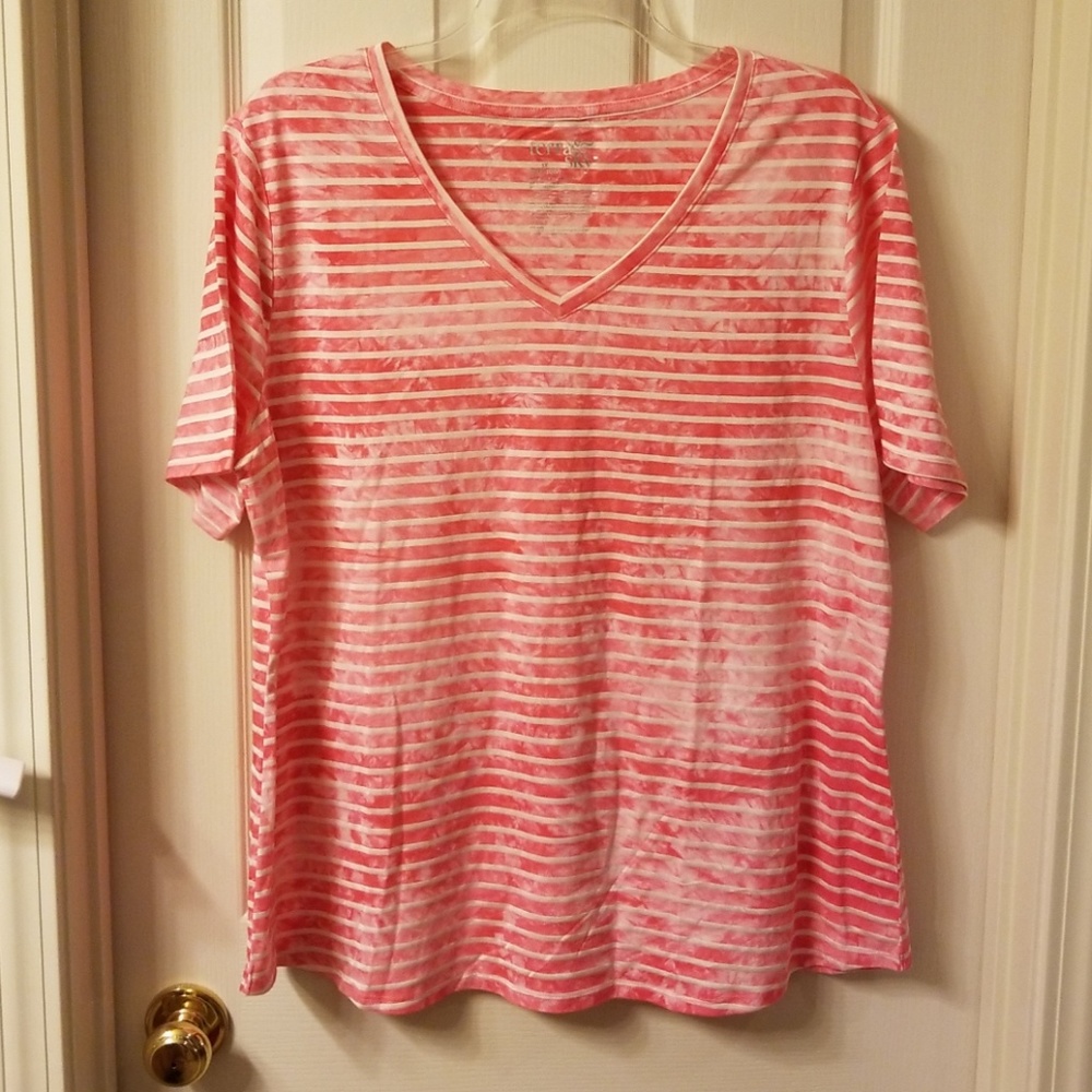NWT TERRA & SKY PINK STRIPE BLOUSE